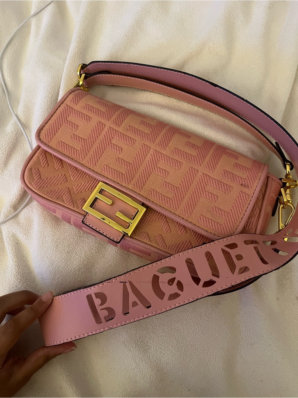 Fendi Pink Baguette Shoulder Crossbody Bag